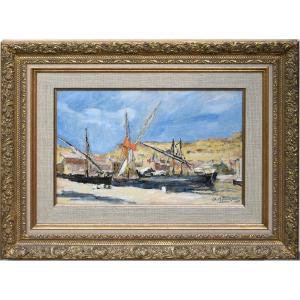 Théophile Berengier "the Port Of Saint Chamas" 1895 Oil On Cardboard 24x36